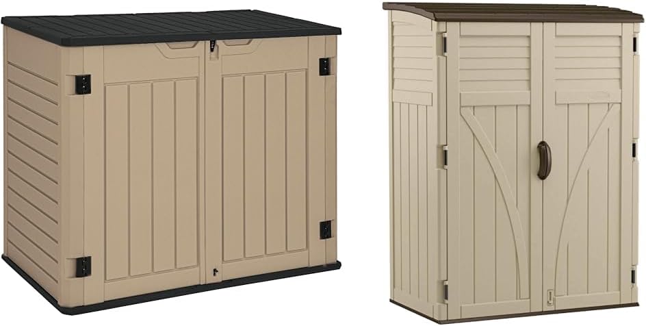 YITAHOME and Suncast Outdoor Storage Shed Bundle - 35 and 54 Cubic Foot Brown Resin Sheds