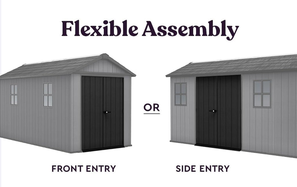 Keter Newton Plus 7.5x13 Ft All-Weather Storage Shed with Skylight, Window, Built-in Ventilation, Customizable Walls, & Lockable Double Doors, Graphite