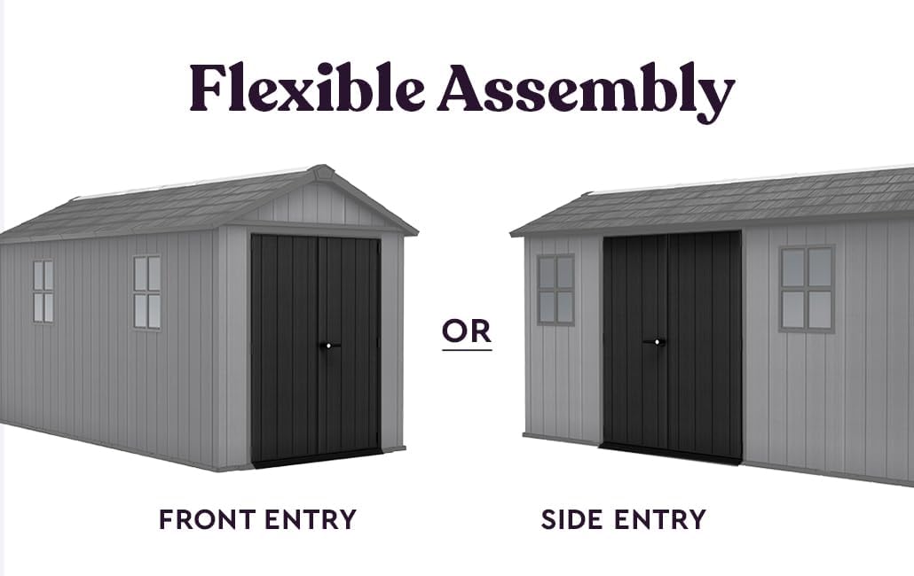 Keter Newton Plus 7.5x13 Ft All-Weather Storage Shed with Skylight, Window, Built-in Ventilation, Customizable Walls, & Lockable Double Doors, Graphite