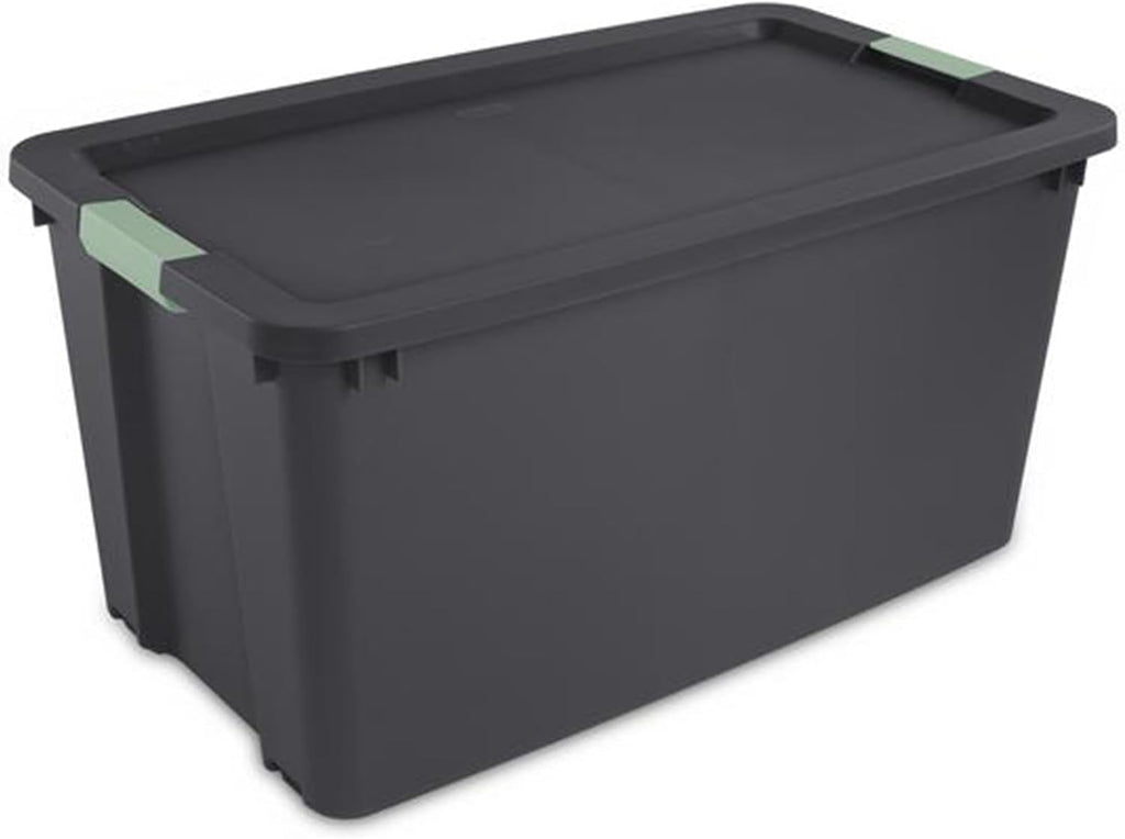Sterilite 8 Pack 45 Gallon Wheeled Latch Tote, Stackable Plastic Storage Bin, Gray/Green