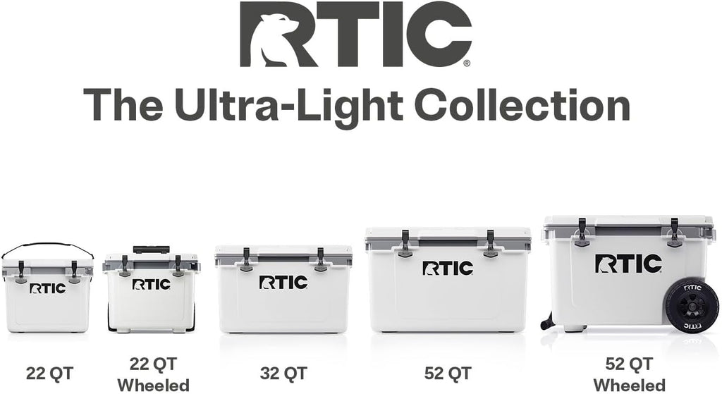 RTIC 52 Quart Ultra-Light Wheeled Hard Cooler Insulated Portable Ice Chest Box for Beach, Drink, Beverage, Camping, Picnic, Fishing, Boat, Barbecue, 30% Lighter Than Rotomolded Coolers
