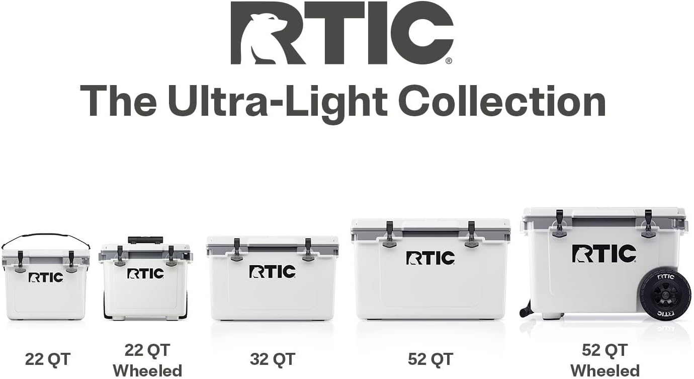 RTIC 22 QT Ultra-Light Wheeled Cooler with Handle, Hard Insulated Portable Ice Chest Box for Beach, Drink, Beverage, Camping, Picnic, Fishing, Boat, Barbecue