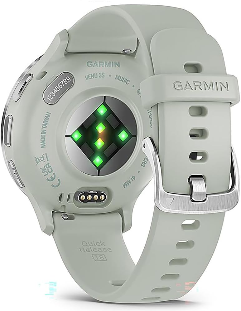 Garmin 010-02785-01 Venu 3S Health Fitness GPS Smartwatch Steel Bezel with Sage Gray Case 41mm Bundle with Deco Essentials Charging Dock, Dust Cover 3 Pack and 2-Pack Screen Protector