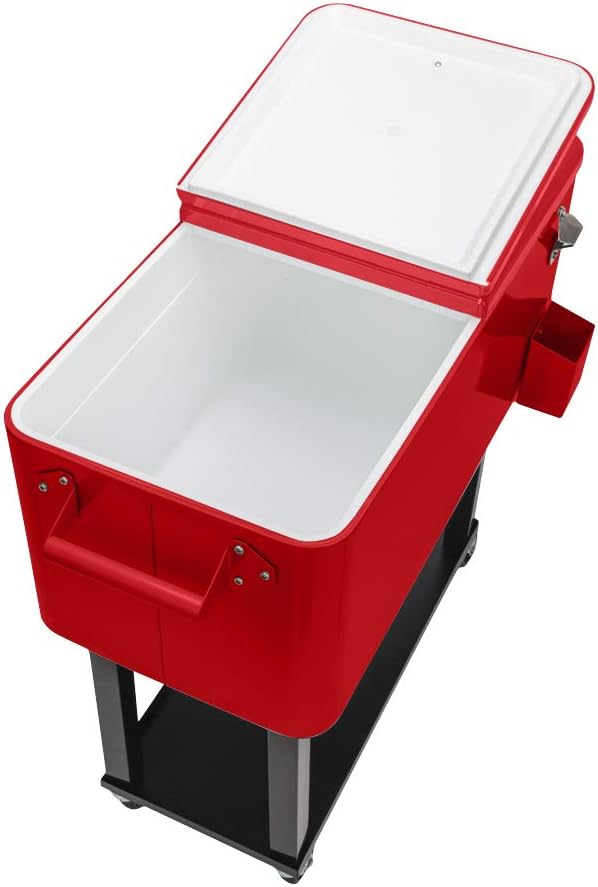 80 Quart Rolling Cooler Cart with Shelf and Bottle Opener for Patio Party