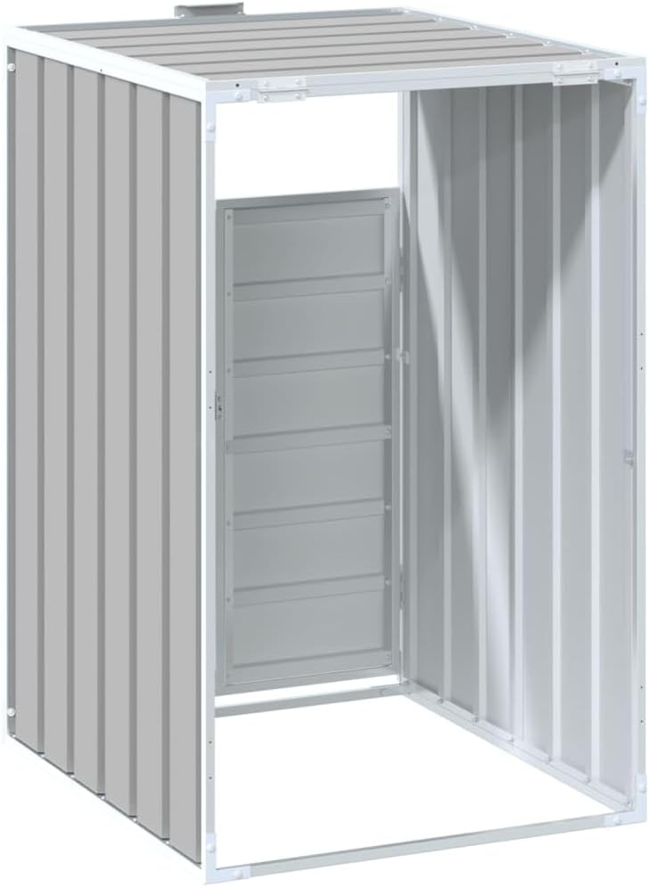 Steel Wheelie Bin Storage for Single Bin, Outdoor Storage Shed for Garbage Can, Outdoor Trash Can Storage Shed, Gray 28.3'x31.9'x45.3' Steel,-630