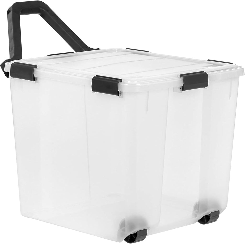 IRIS USA 6 Pack 106 Quart WEATHERPRO Wheeled Plastic Storage Bin Organization Container with Durable Lid, Seal & Secure Latching Buckles, Clear/Black