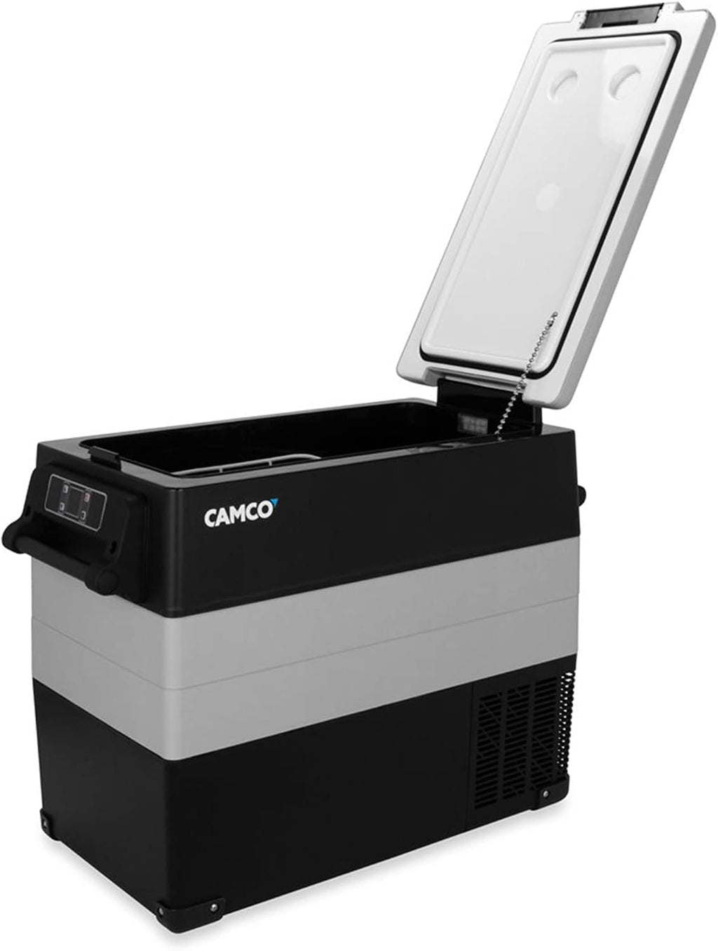 Camco 51518 CAM-550 Portable Refrigerator, AC 110V/DC 12V Compact Fridge/Freezer, 55-Liter - Keeps Food and Drinks Cold While On-The-Go - Ideal for Road Trips, RVing, Camping, Boating and Tailgating , Black
