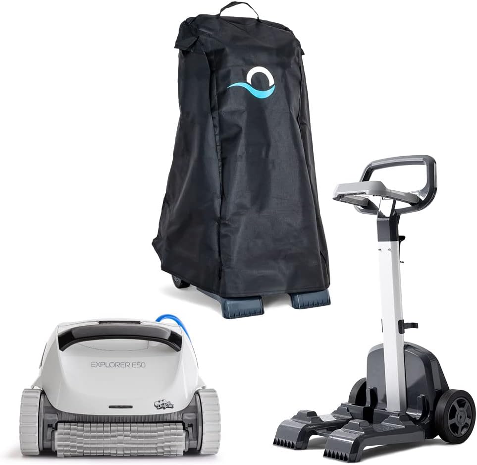 Dolphin Explorer E50 Wi-Fi Automatic Robotic Pool Vacuum Cleaner Includes Caddy and Classic Cover for Storage and Protection, Ideal for Inground Pool Up to 50 FT in Length