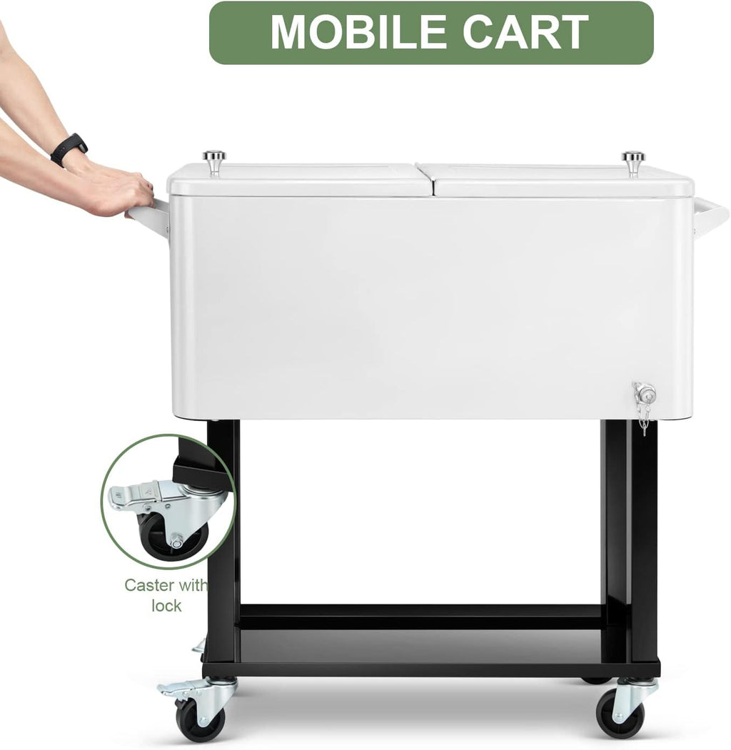80 Quart Rolling Ice Chest Cooler Cart,Patio Backyard Party Drink Beverage Bar Stand Up Cooler Trolley with Ice Scoop