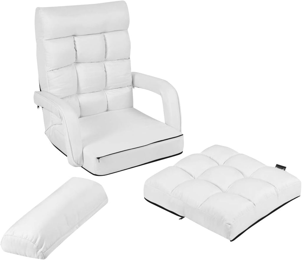 GOFLAME Adjustable Folding Massage Lazy Sofa, Floor Chair Sofa, Padded Gaming Chair with Armrests and Pillow