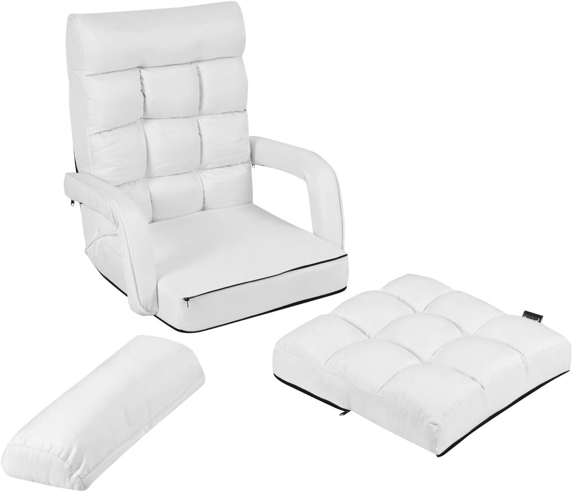 GOFLAME Adjustable Folding Massage Lazy Sofa, Floor Chair Sofa, Padded Gaming Chair with Armrests and Pillow