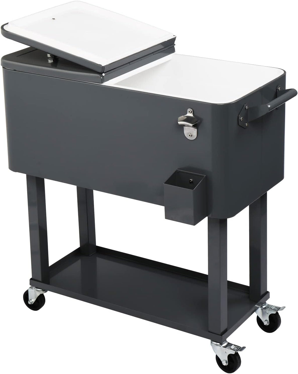 VINGLI 80 Quart Rolling Ice Chest on Wheels, Portable Patio Party Bar Drink Cooler Cart, with Shelf, Beverage Pool with Bottle Opener,Water Pipe