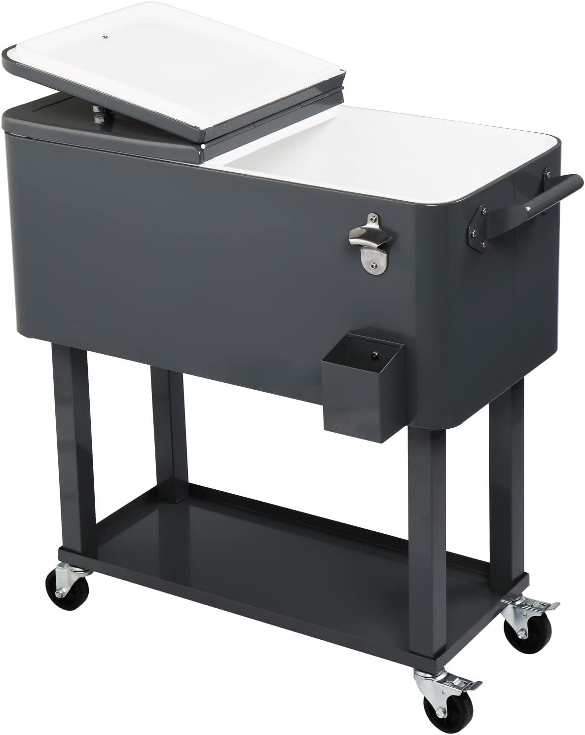 VINGLI 80 Quart Rolling Ice Chest on Wheels, Portable Patio Party Bar Drink Cooler Cart, with Shelf, Beverage Pool with Bottle Opener,Water Pipe