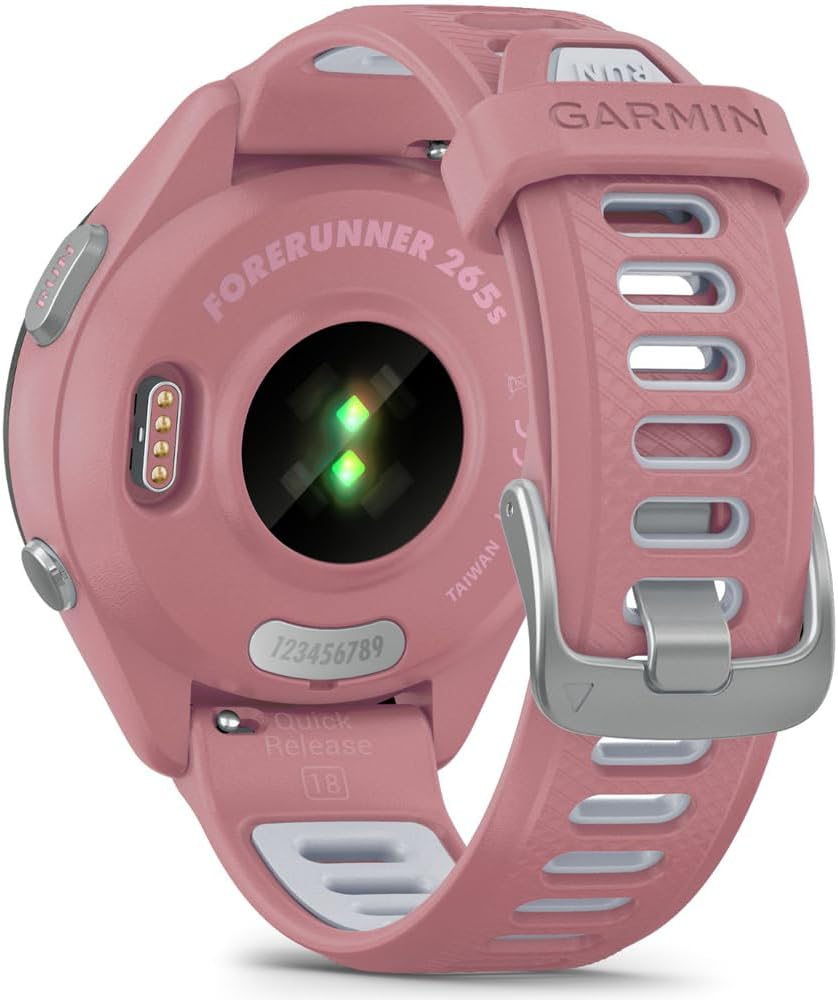 Garmin 010-02810-05 Forerunner 265S GPS Smartwatch, Light Pink/Whitestone | Official USA Partner Model | Bundle with Sport Towel + Deco Essentials Wearable Commuter Front & Rear Safety Light