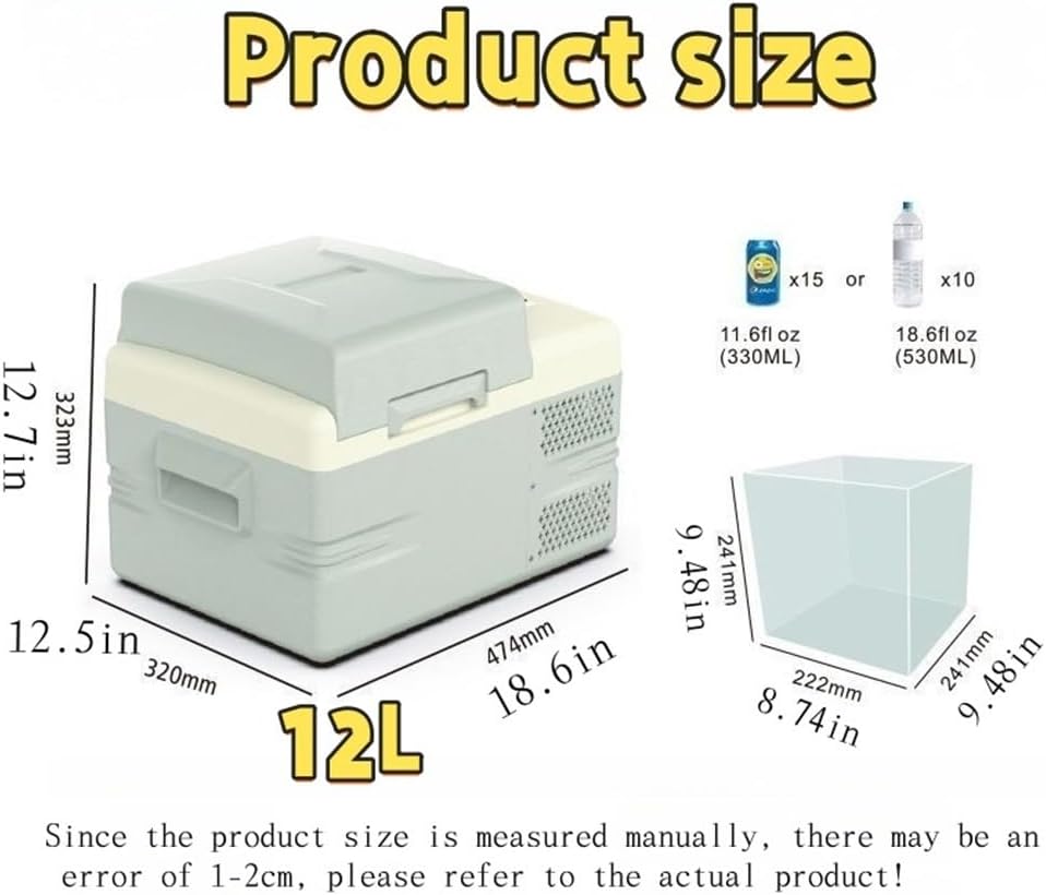 Portable Car Freezer, 12 Volt Refrigerator, Compressor Electric Cooler -20℉~20℉, for RV Camper, Pickup, SUV, Van Boat, Camping, Tailgating, Road Trip, Outdoor Travel(12.7in)