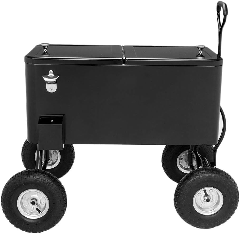 VINGLI 80 Quart Wagon Rolling Cooler Ice Chest, w/Long Handle and 10' Wheels, Portable Beach Patio Party Bar Cold Drink Beverage, Outdoor Park Cart on Wheels
