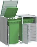 Steel Wheelie Bin Storage for Double Bins, Outdoor Storage Shed for Garbage Cans, Outdoor Trash Can Storage Shed, Gray 56.7'x31.9'x44.5' Steel,-632