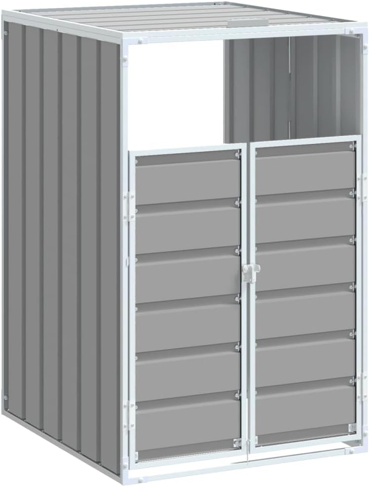 Steel Wheelie Bin Storage for Single Bin, Outdoor Storage Shed for Garbage Can, Outdoor Trash Can Storage Shed, Gray 28.3'x31.9'x45.3' Steel,-630