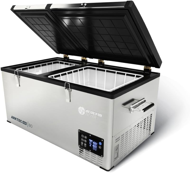 Bluefin Active Arktec Duo 80L | Portable Travel Fridge | Advanced Cooling & Freezing Technology | Energy Efficient Charging | Dual Storage Compartments | Smartphone App Control | LCD Display | AC & DC