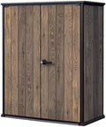 Keter Signature Weatherproof Plastic Garden Cabinet with Metal Reinforcement 1400 Litre Storage Space Lockable Walnut Wood Design