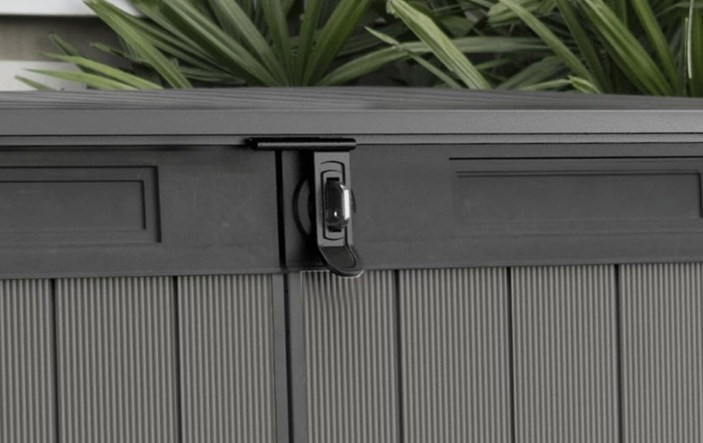Keter Box Premier Jumbo 2020L Capacity External Dimensions (WxHxD) 190.5 x 132 x 109 cm Fits 3 x 240L or 2 x 360L Wheelie Bins Weatherproof Waterproof Multicoloured Plastic