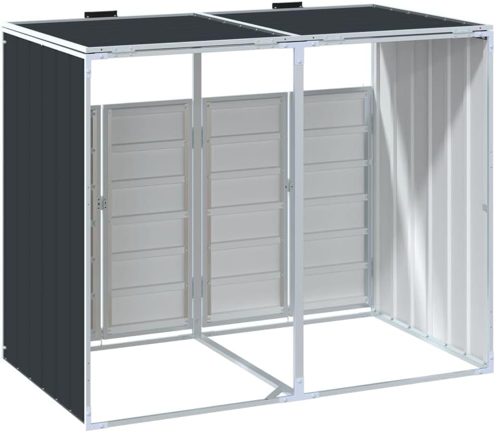 Outdoor Steel Garbage Bin Storage Shed for 2 Trash Cans, Weather-Resistant Metal Trash Can Storage Shed with Lid Chain and Latch, Good Ventilation, Anthracite, Double Bins,-795