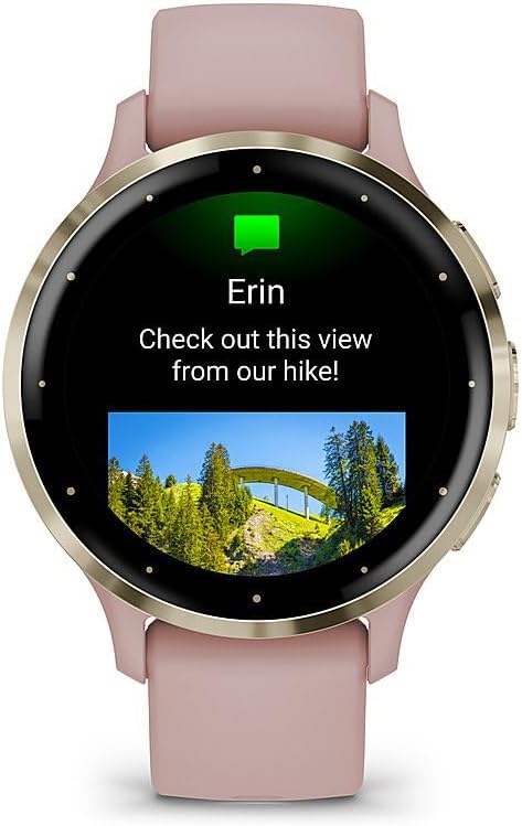 Garmin 010-02785-03 Venu 3S Health Fitness GPS Smartwatch Gold Steel Bezel w/Dust Rose Case (41mm) | Official USA Partner Model | Bundle with Towel, Deco Essentials Commuter Front, Rear Safety Light