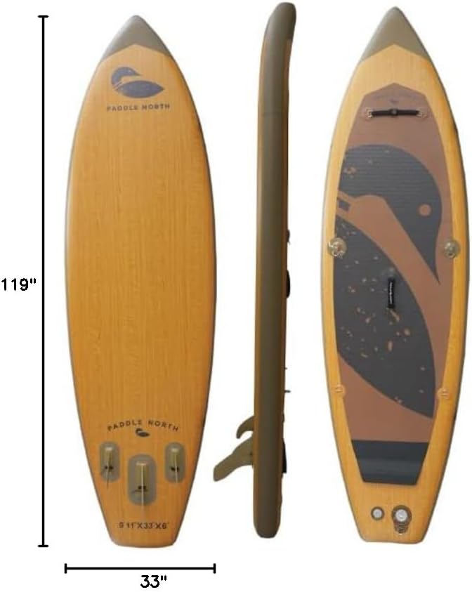Paddle North Play Inflatable SUP Includes Pump, Adjustable Paddle, 3 Fins, and Shoulder Strap - 9 ft 11 in Lightweight and for All Skill Levels