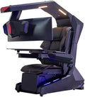R1-PRO Gaming Chair, Computer Chair; (3-Monitor Brackets, Leather Seat, Black)
