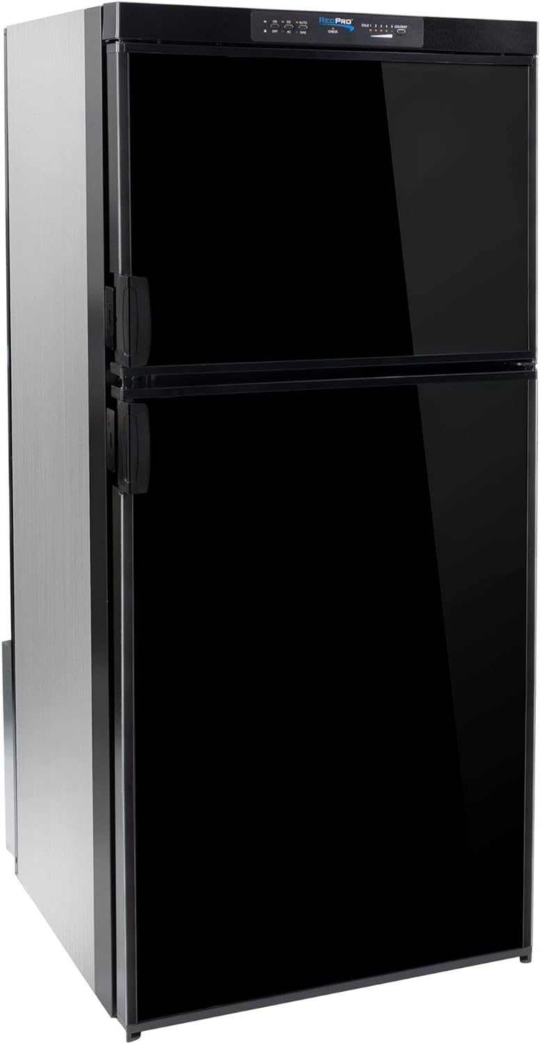 RecPro RV Refrigerator 6.3 Cubic Feet Gas and Electric | Black or Stainless Finish | 110V / 12V / Propane Gas | (Black Finish)