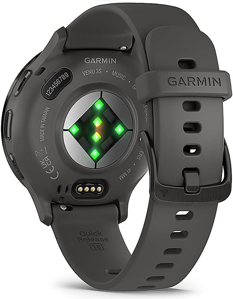 Garmin 010-02785-00 Venu 3S Health Fitness GPS Smartwatch Steel Bezel with Pebble Gray Case 41mm Bundle with Deco Essentials Charging Dock, Dust Cover 3 Pack and 2-Pack Screen Protector