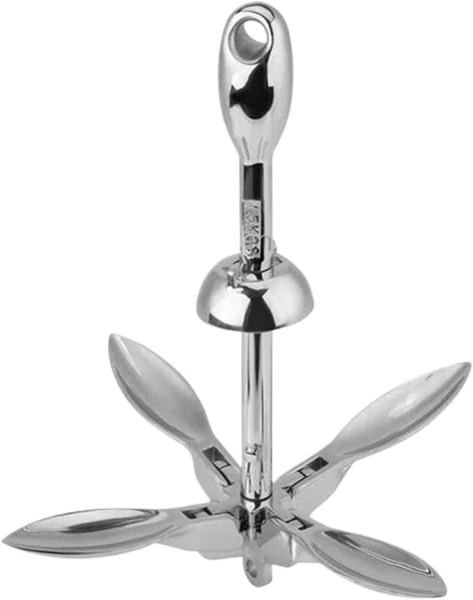 Folding Anchor, Stainless Steel Mirror Polished Yacht Parts 316 Grapnel Anchor,for Small Boats Canoe Paddle Boards