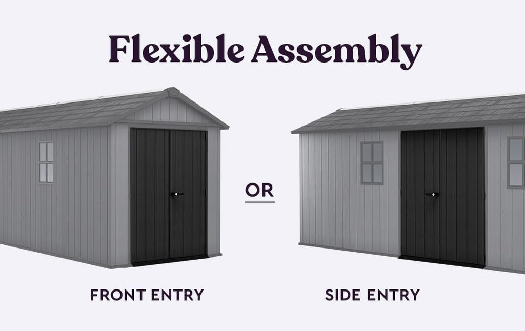 Keter Newton Plus 7.5x17 Ft All-Weather Storage Shed with Skylight, Window, Built-in Ventilation, Customizable Walls, & Lockable Double Doors, Graphite