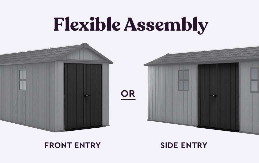 Keter Newton Plus 7.5x17 Ft All-Weather Storage Shed with Skylight, Window, Built-in Ventilation, Customizable Walls, & Lockable Double Doors, Graphite