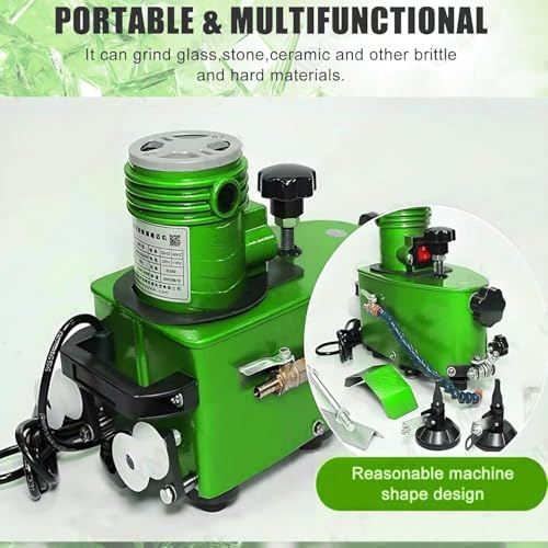 Glass Edging Machine, 800W Electric Portable Glass Edger for Straight & Round Bevel Edge with 8 Diamond Wheels & 2 Polishing Wheels