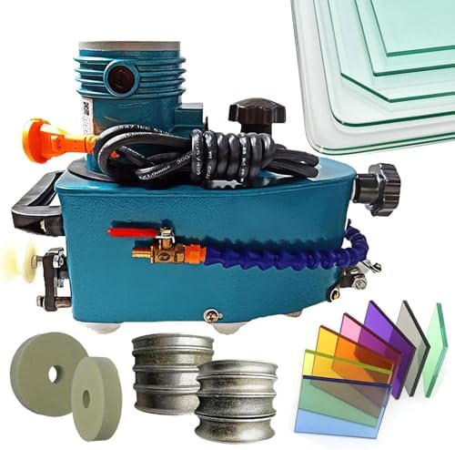 Glass Edging Machine, 800W Electric Portable Glass Edger for Straight & Round Bevel Edge with 8 Diamond Wheels & 2 Polishing Wheels