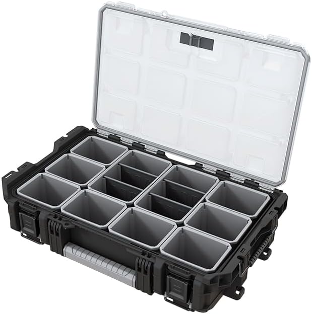 Keter ROC Pro Gear Heay Duty Organiser, 25 Year Warranty, Removable Bins, Stackable, Lightweight, Durable, IP54 Water Resistant, Black