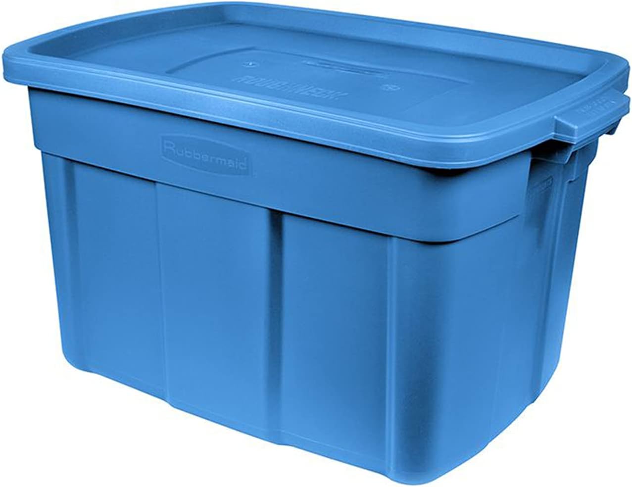 Rubbermaid Roughneck Tote 25 Gal, 4 Pack, Made in USA, Heritage Blue, Rugged Plastic Stackable Storage Bins with Lids and Handles