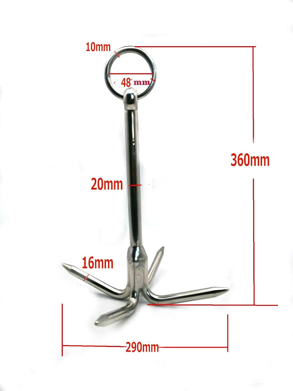 14.5' Grappling Hook Heavy Duty with 4-Claw Grapnel Anchor Stainless Steel 316 for Anchor Retrieving,Outdoor Hiking,Tree Limb Removal,Boat Anchor,Kayaks,Inflatables and Skiffs