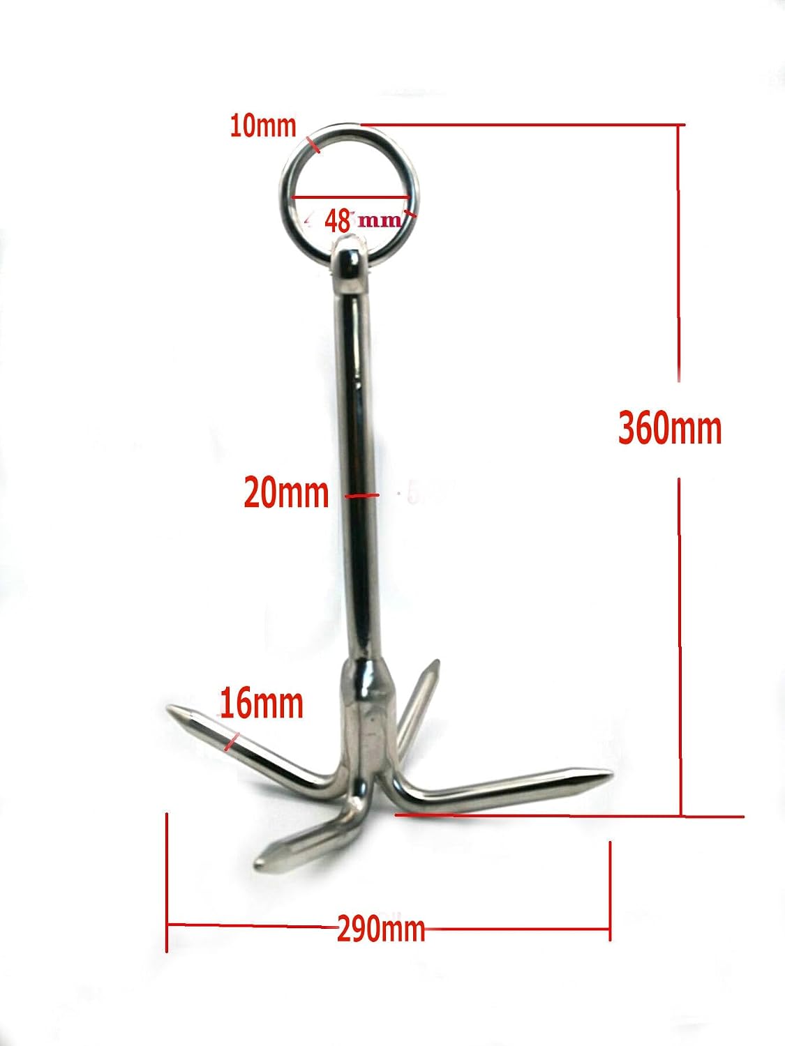 14.5' Grappling Hook Heavy Duty with 4-Claw Grapnel Anchor Stainless Steel 316 for Anchor Retrieving,Outdoor Hiking,Tree Limb Removal,Boat Anchor,Kayaks,Inflatables and Skiffs