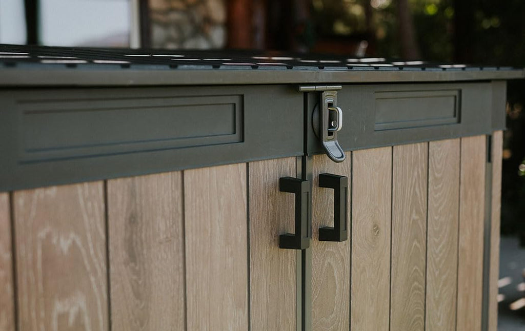 Keter Signature Horizontal Garden Shed Weatherproof 2020L Storage Lockable with Gas Struts Walnut Look 75' x 43' x 52'