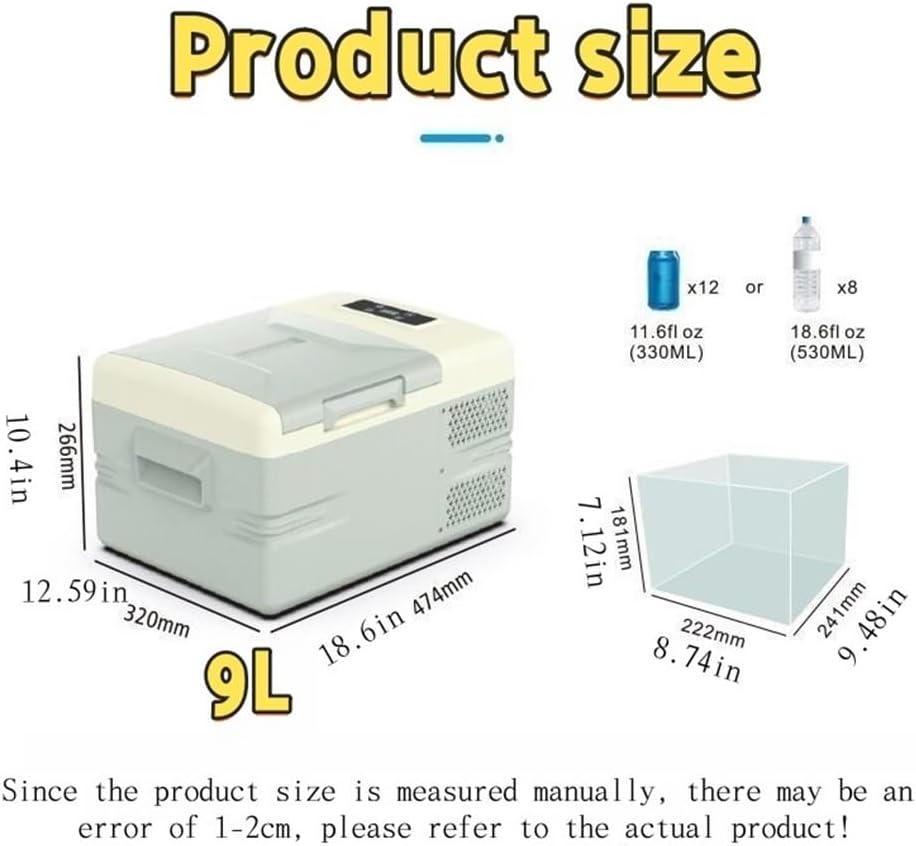 Portable Car Freezer, 12 Volt Refrigerator, Compressor Electric Cooler -20℉~20℉, for RV Camper, Pickup, SUV, Van Boat, Camping, Tailgating, Road Trip, Outdoor Travel(10.4in)
