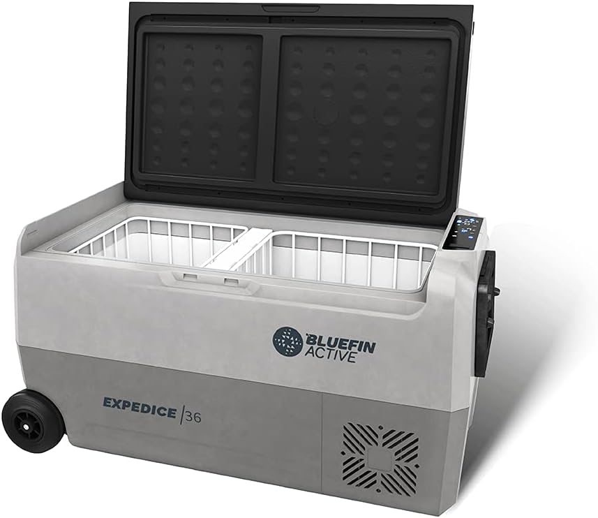 Bluefin Active Expedice 36L | Portable Travel Fridge | Advanced Cooling & Freezing Technology | Energy Efficient Charging | Dual Storage Compartments | Smartphone App Control | LCD Display | AC & DC