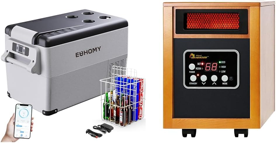EUHOMY 12 Volt Car Refrigerator,38 Quart(35L) Car Fridge Electric Cooler APP Control & Dr Infrared Heater Portable Space Heater, 1500-Watt, Cherry