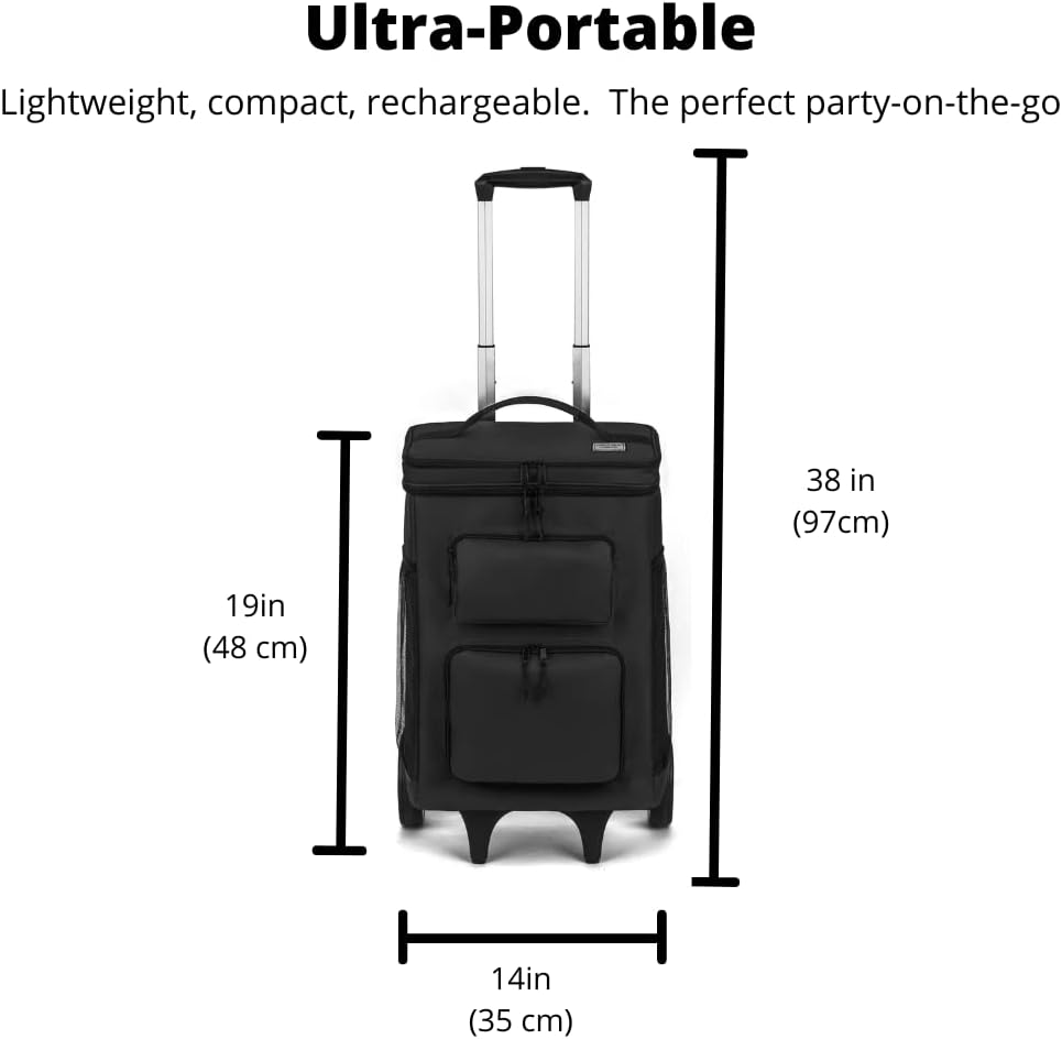 The #1 Rolling Cooler with Speakers on Amazon. 20-Watt Bluetooth Speakers for Parties/Festivals/Boat/Beach/Camping. Rechargeable, Works with iPhone & Android (Black, Latest Premium Edition)