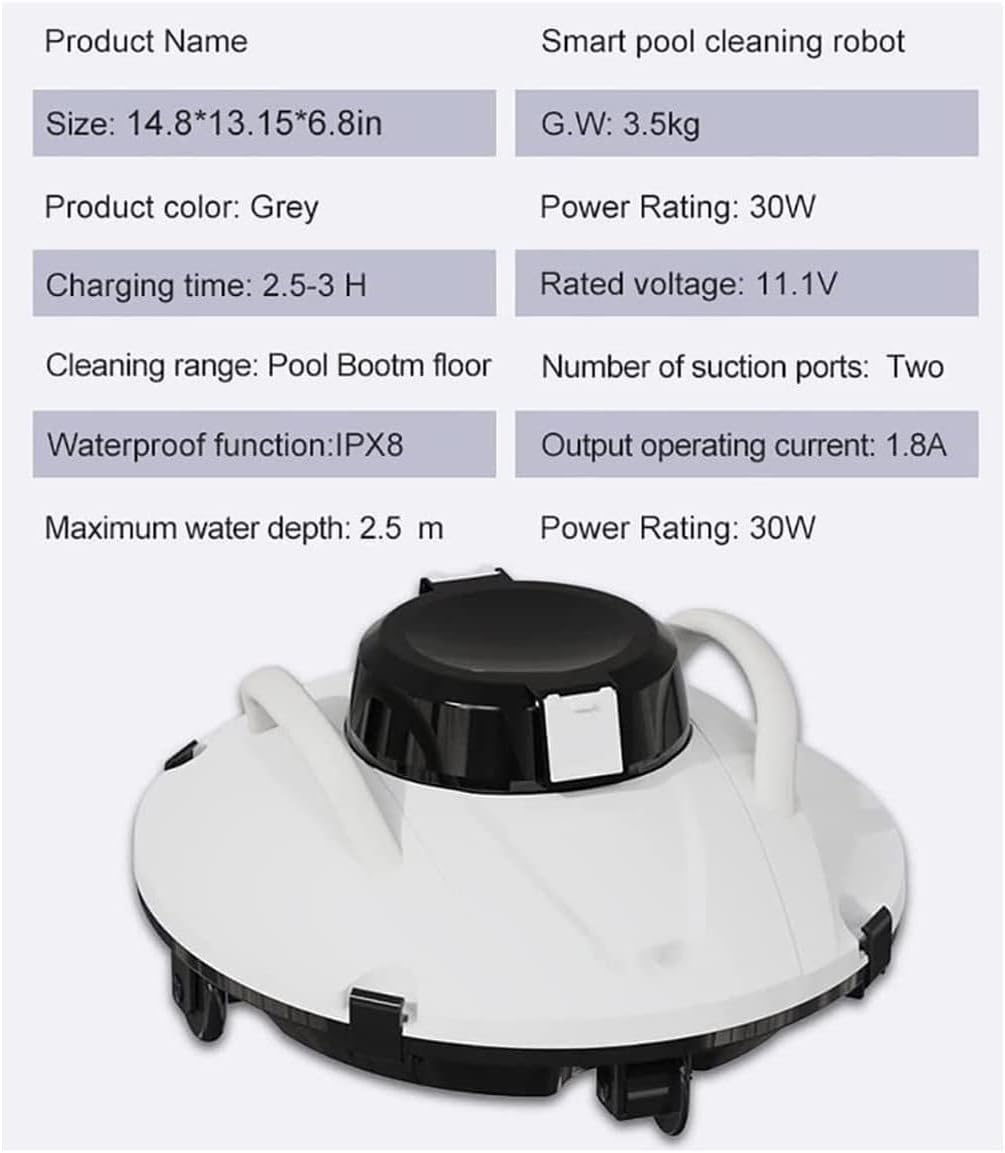 Cordless Automatic Pool Cleaner, Above Ground Swimming Pools Cleaning Robot, Suction Rechargeable Battery, Lasts 110 Mins, for Pool Surface Up to 85 Sq