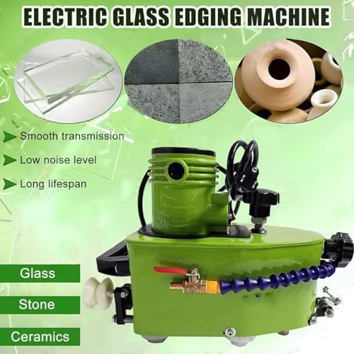 Glass Edging Machine, 800W Electric Portable Glass Edger for Straight & Round Bevel Edge with 8 Diamond Wheels & 2 Polishing Wheels