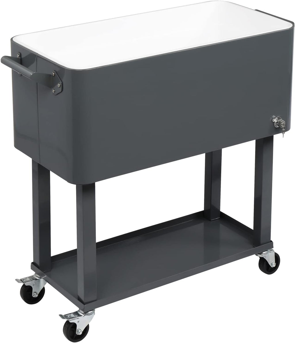 80 Quart Rolling Cooler Cart with Shelf and Bottle Opener for Patio Party