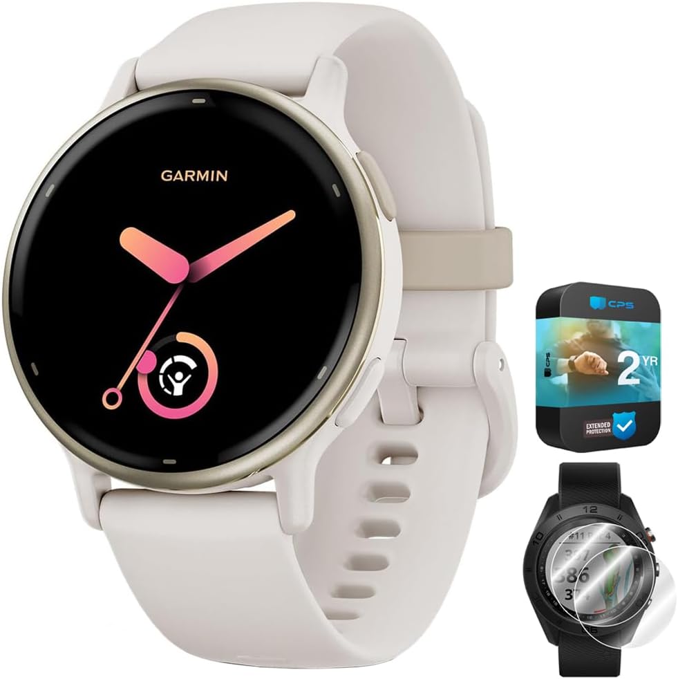Garmin 010-02862-11 Vivoactive 5 Fitness Smartwatch, Ivory Bundle with Deco Essentials 2-Pack Screen Protector and 2 YR CPS Enhanced Protection Pack