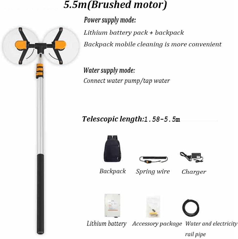 Telescopic Water Solar Panel Cleaning Brush w/Adjustable Brush Head, Electric Pool Cleaning Brush, Fed Solar Panel Cleaning Kit, for Cleaning Cars Trucks Vans Swimming Pool Billboard(18.04')